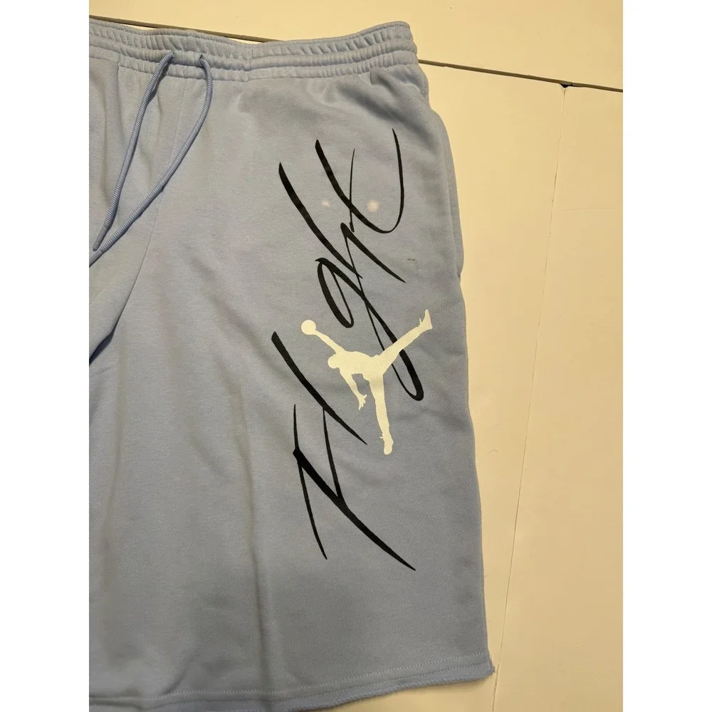 Jordan Flight Fleece Shorts Mens XL Light Blue Jumpman Graphic Athletic DA9824